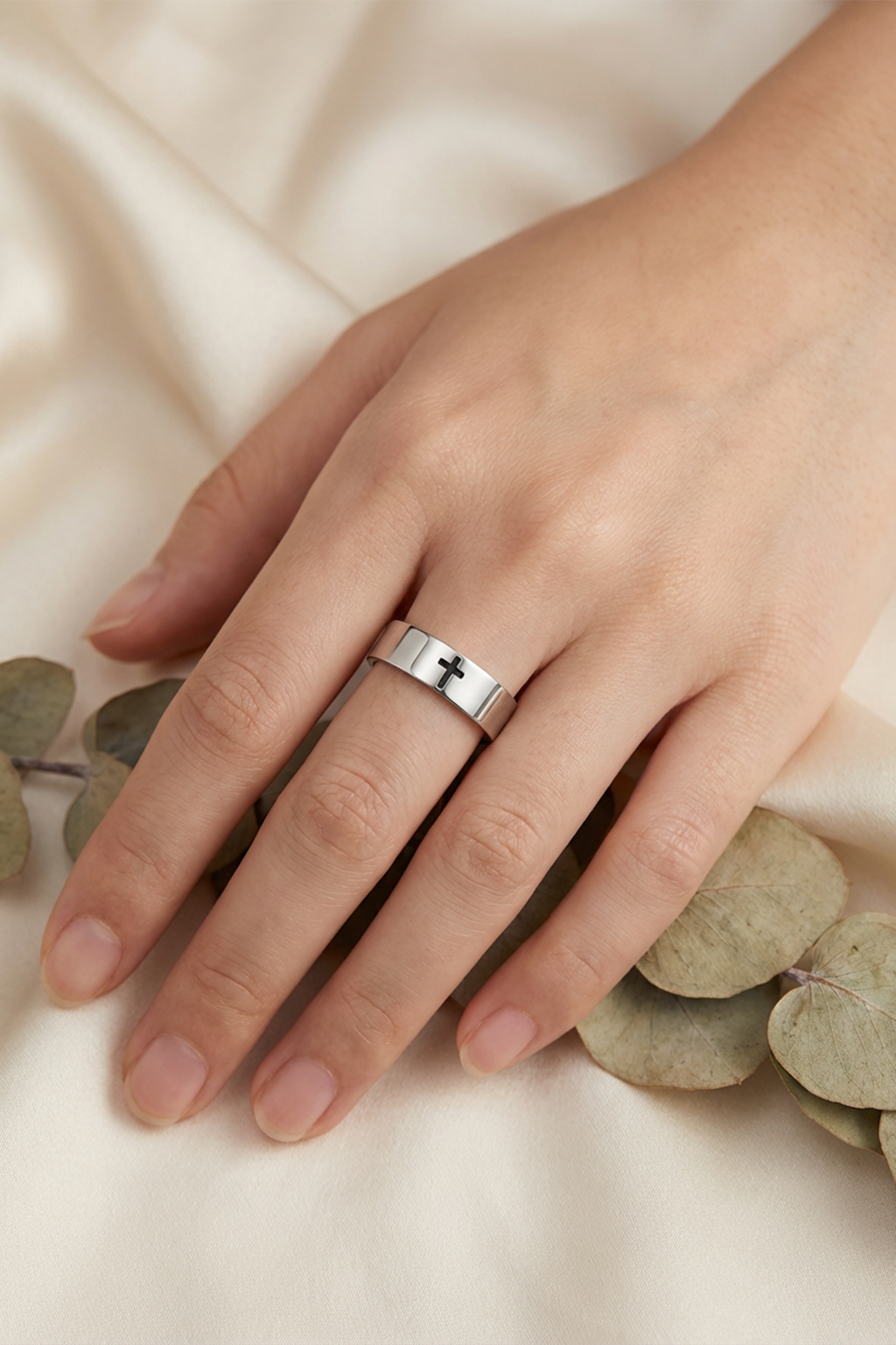 Bague Croix Chrétienne - Acier Inoxydable