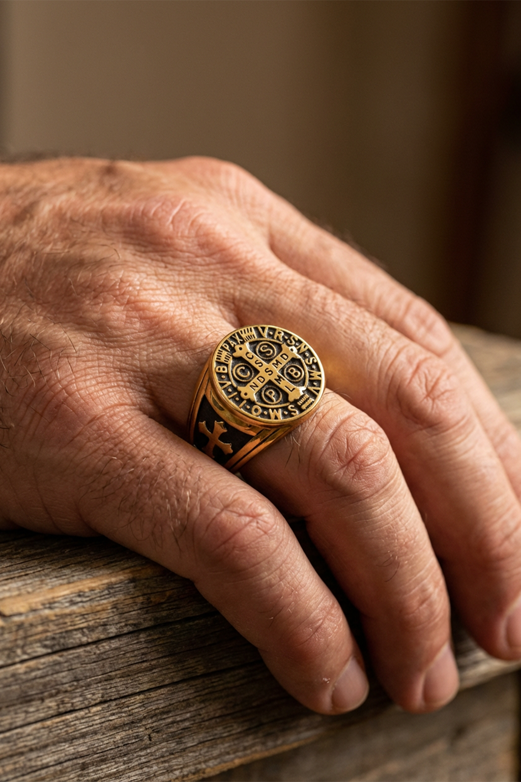 Bague Saint-Benoît - Médaille Noir Et Or
