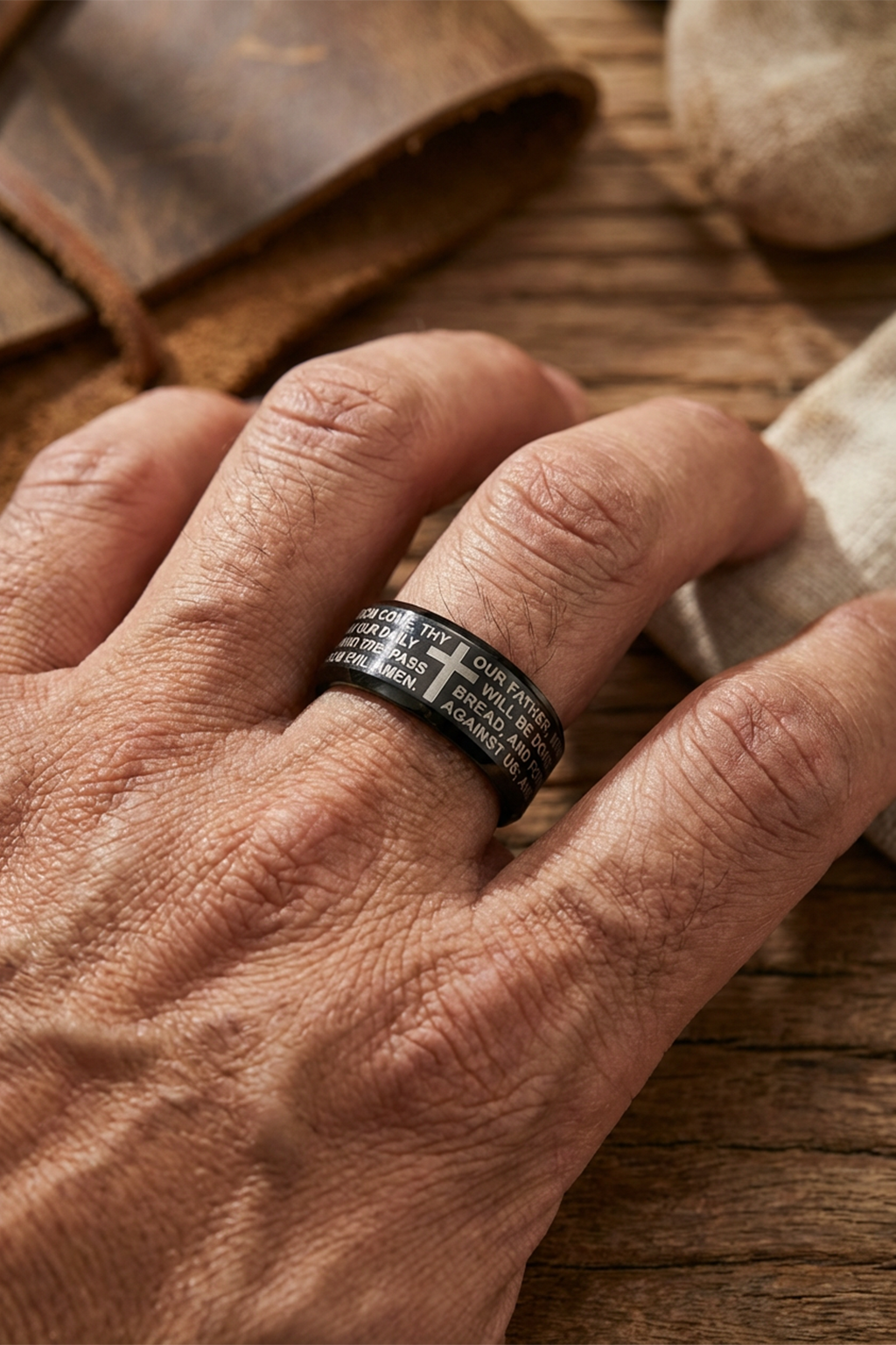 Bague Religieuse Noire - Notre Père