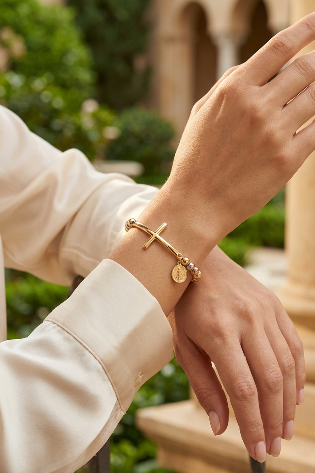 Pulsera Cruz<br> Medalla Milagrosa Tricolor