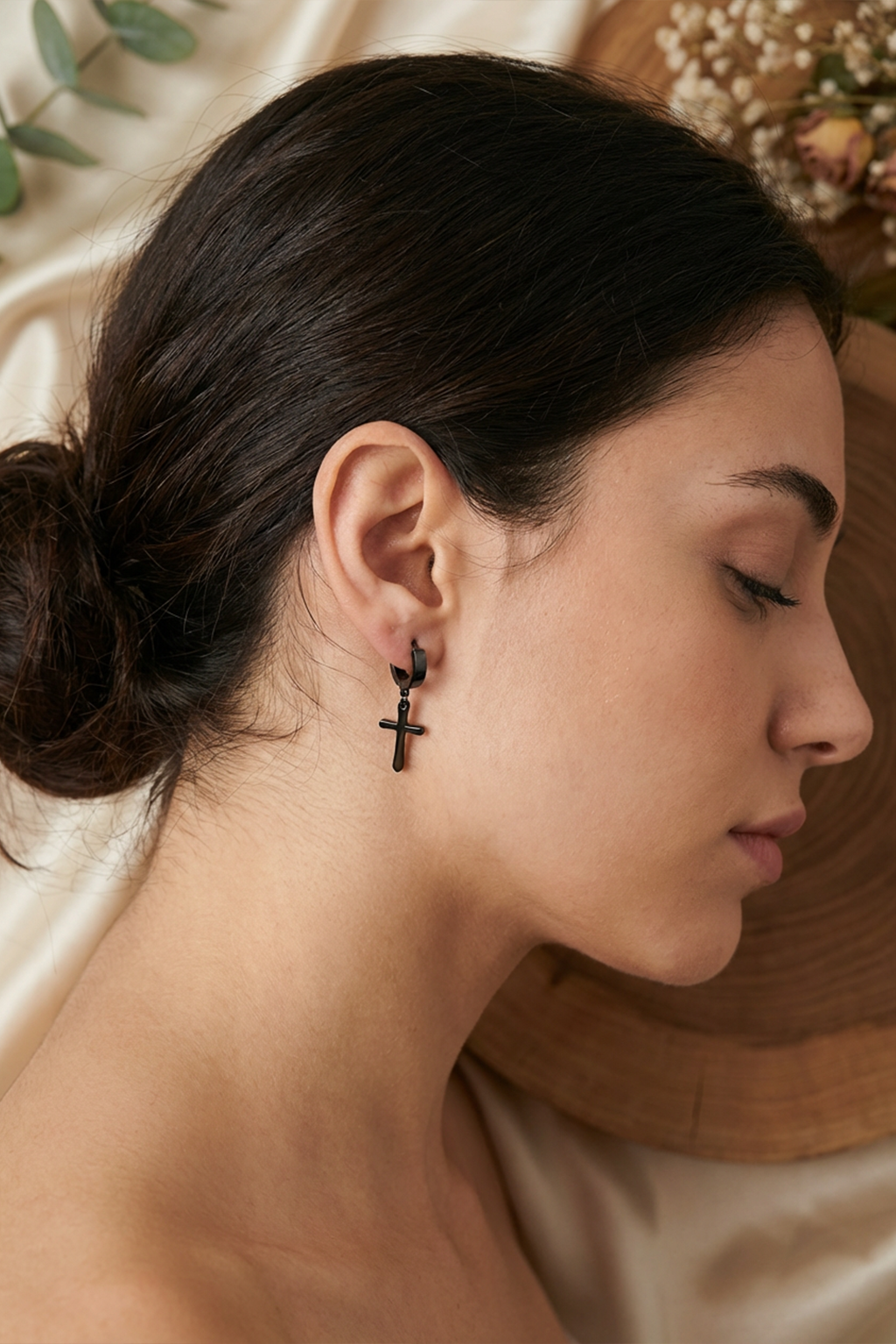 Grandes Boucles Croix - Lucie Noir