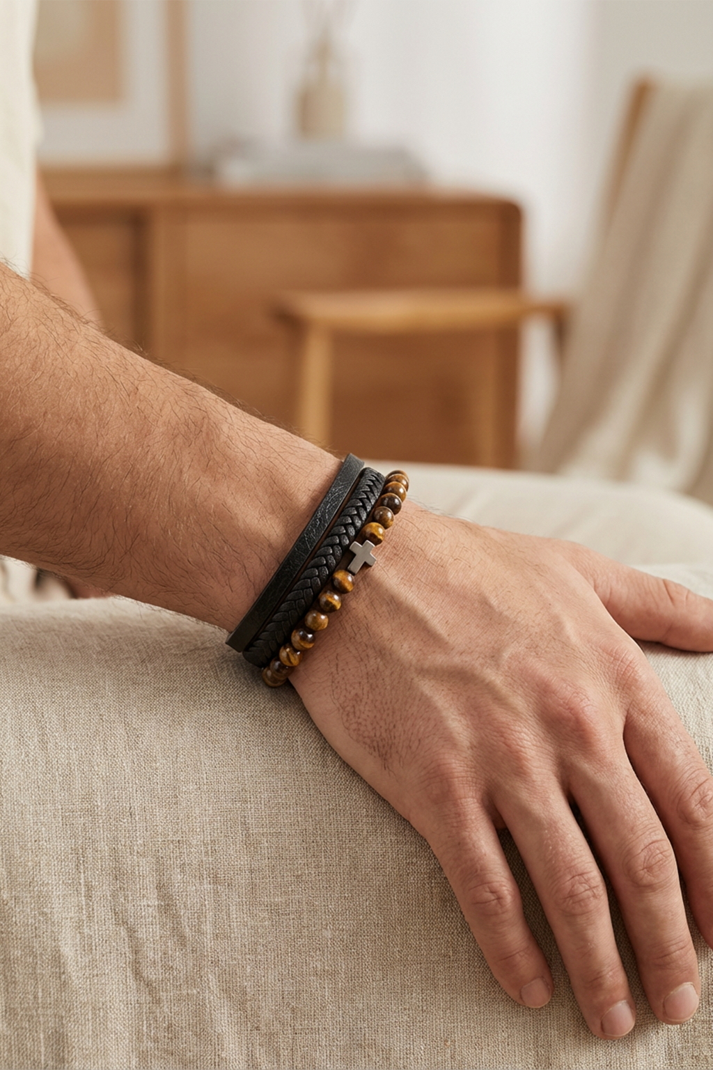 Bracelet Croix Homme - Perles Naturelles
