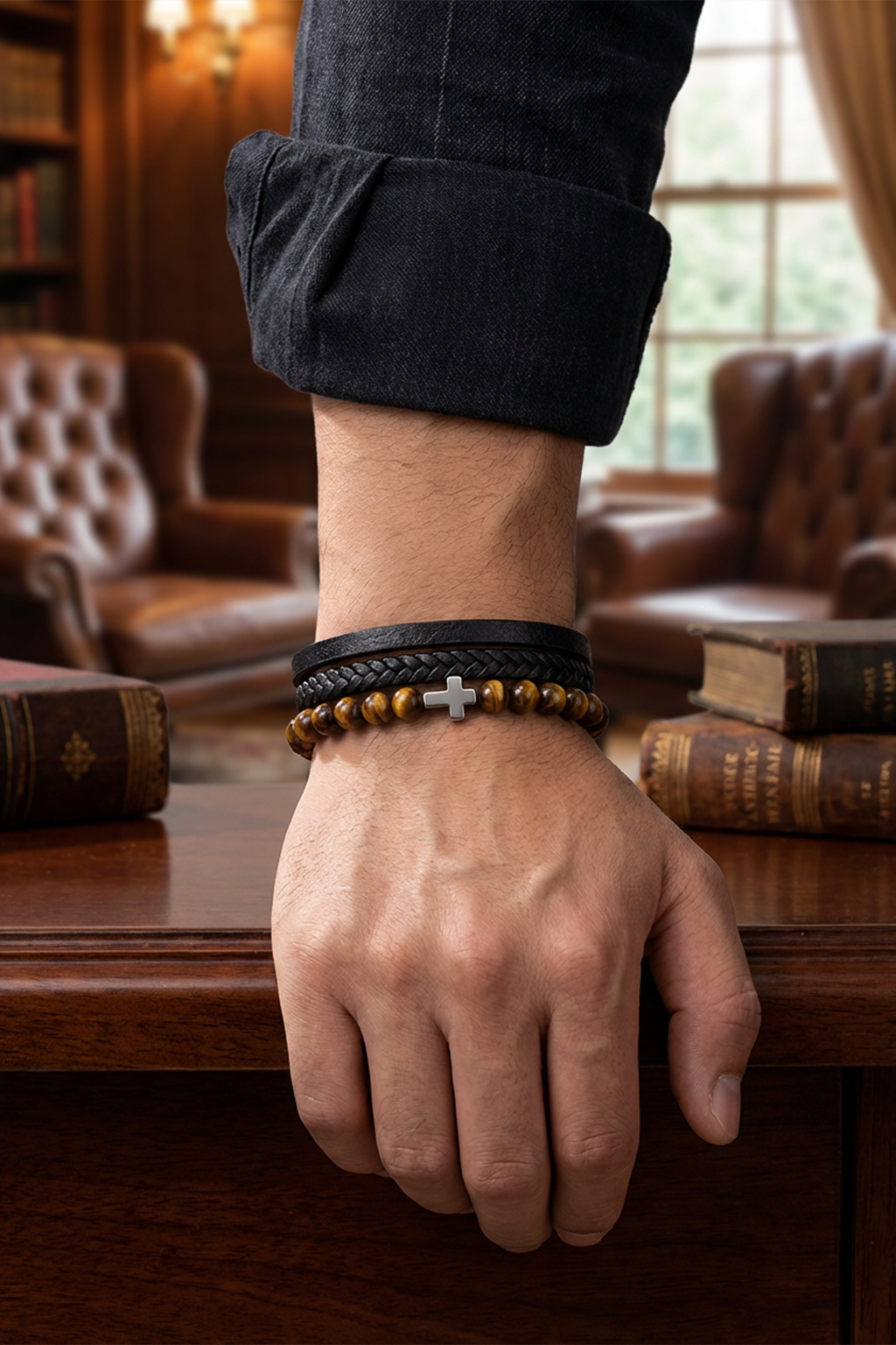 Bracelet Croix Homme - Perles Naturelles