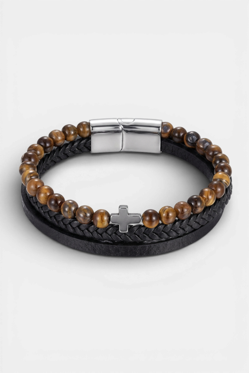 Bracelet Croix Homme - Perles Naturelles