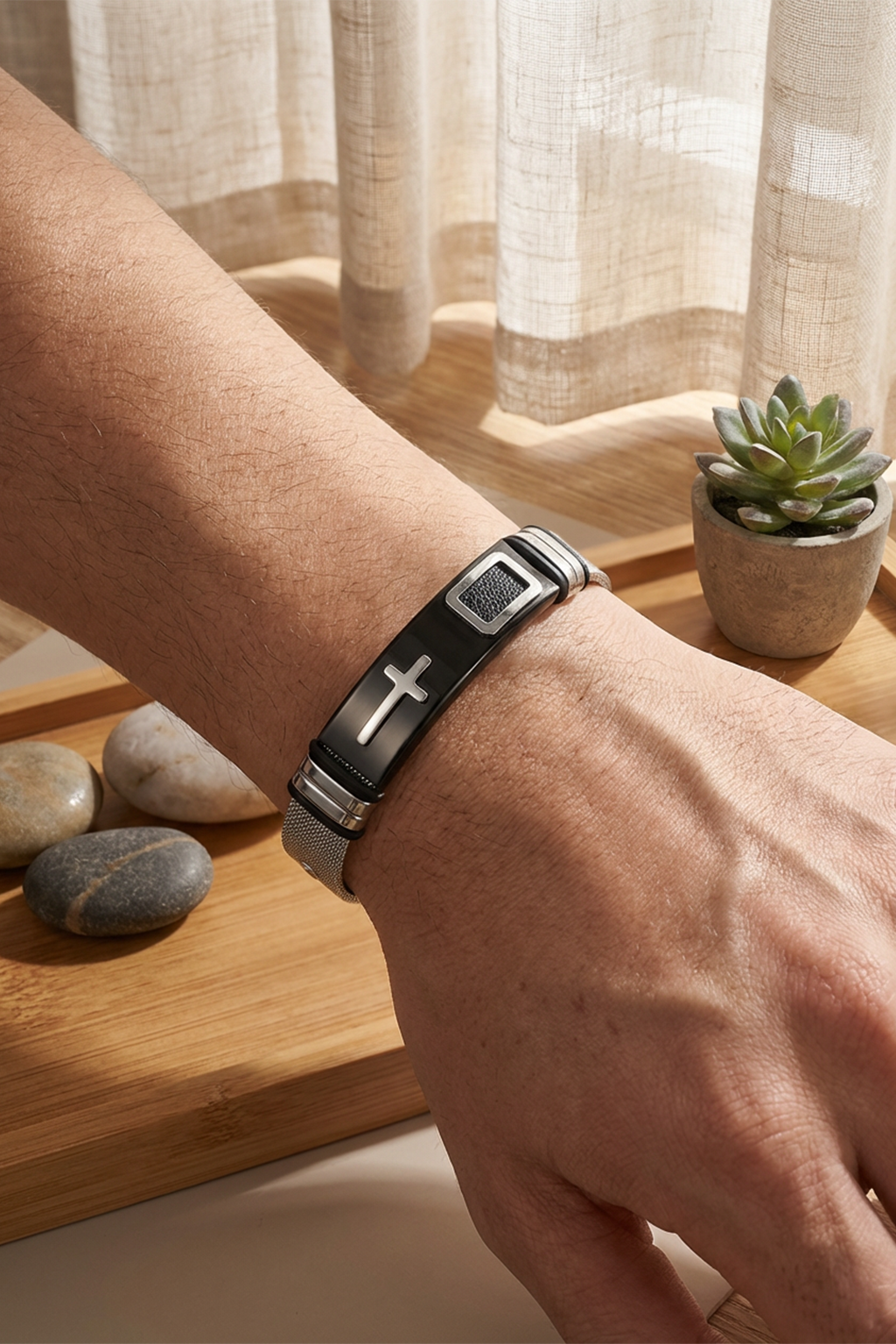 Gourmette Noir Argent