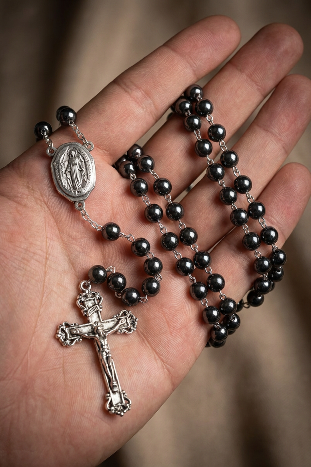 Silver combat rosary