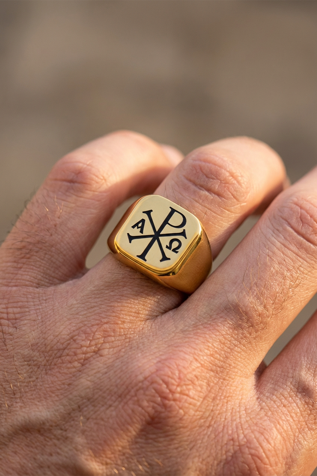 Men's Signet Ring <br>Chi Rho Gold