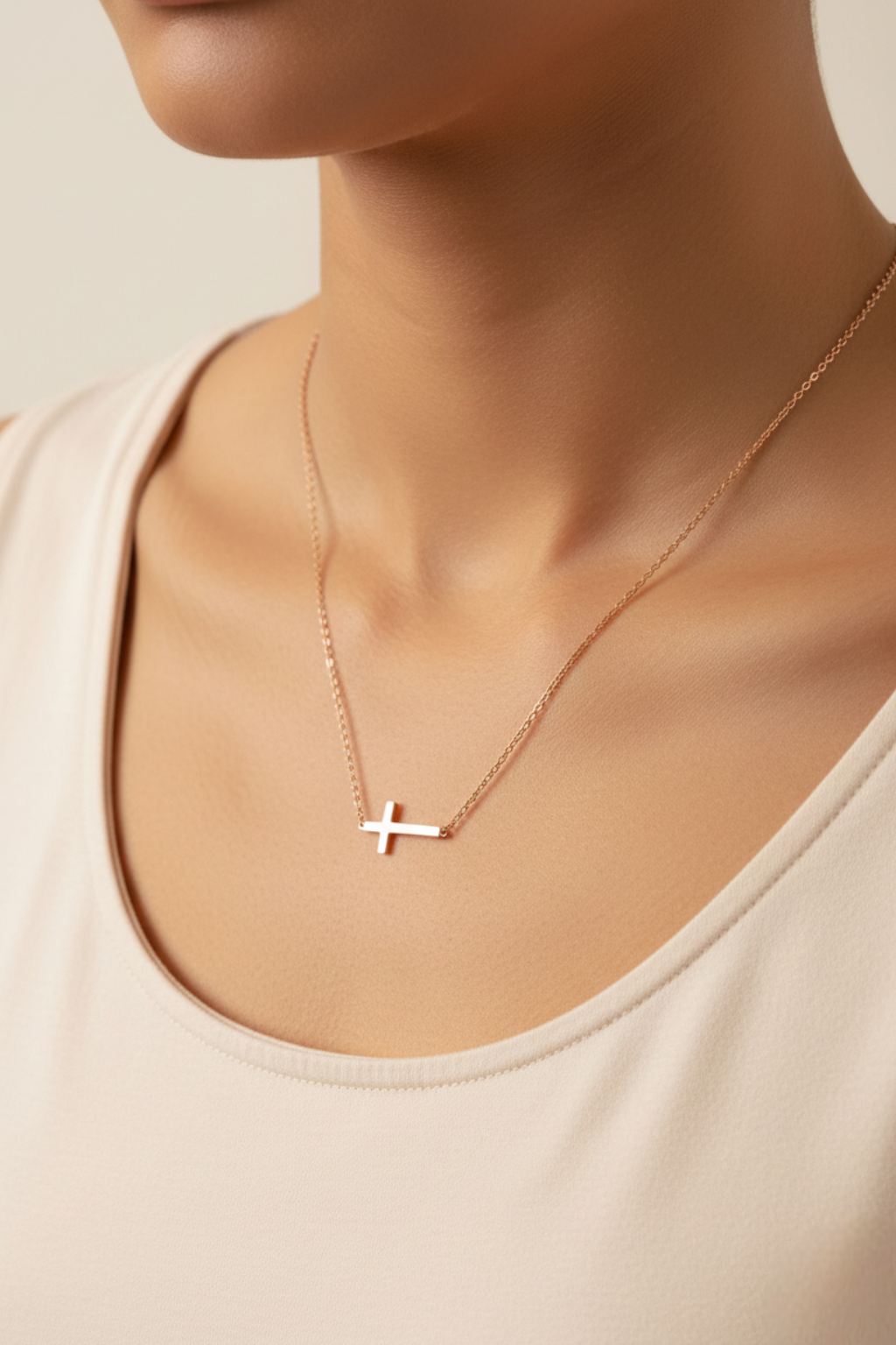 Collier Croix Femme - Latérale Or Rose