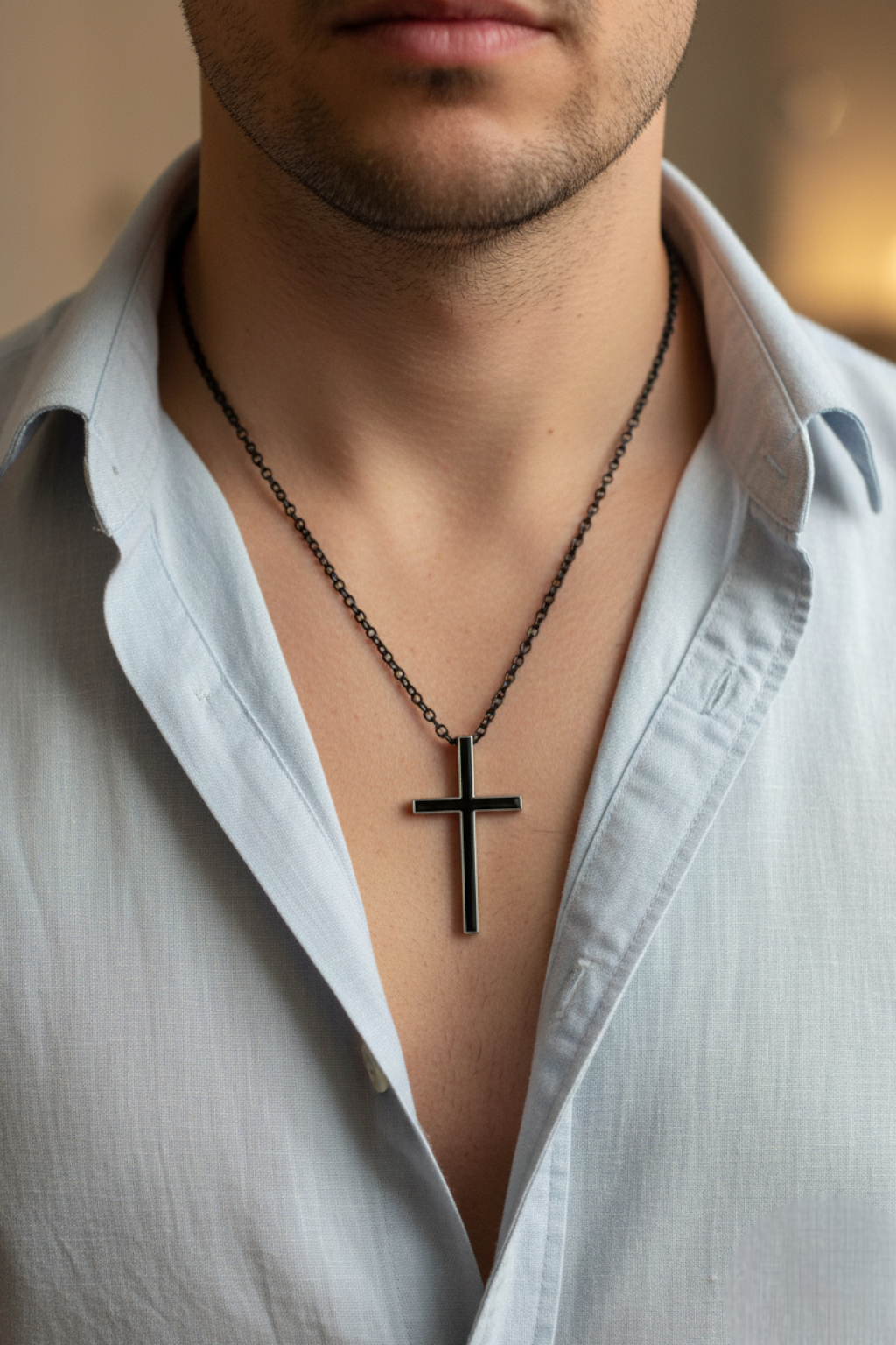 Collier Croix Homme - Noire Et Argent