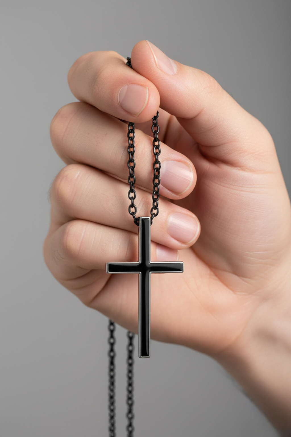Collier Croix Homme - Noire Et Argent