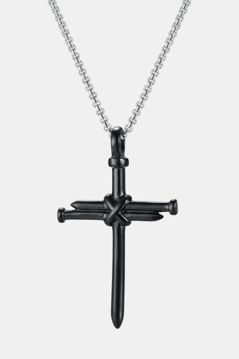 Collier Croix Homme - Modèle Clous Noir