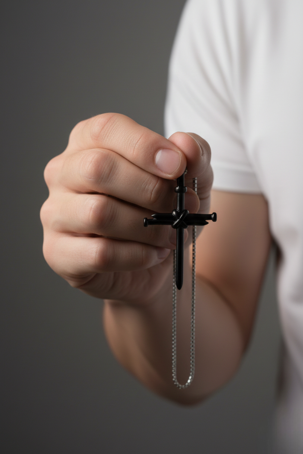 Men's Cross Necklace<br> Black Studs