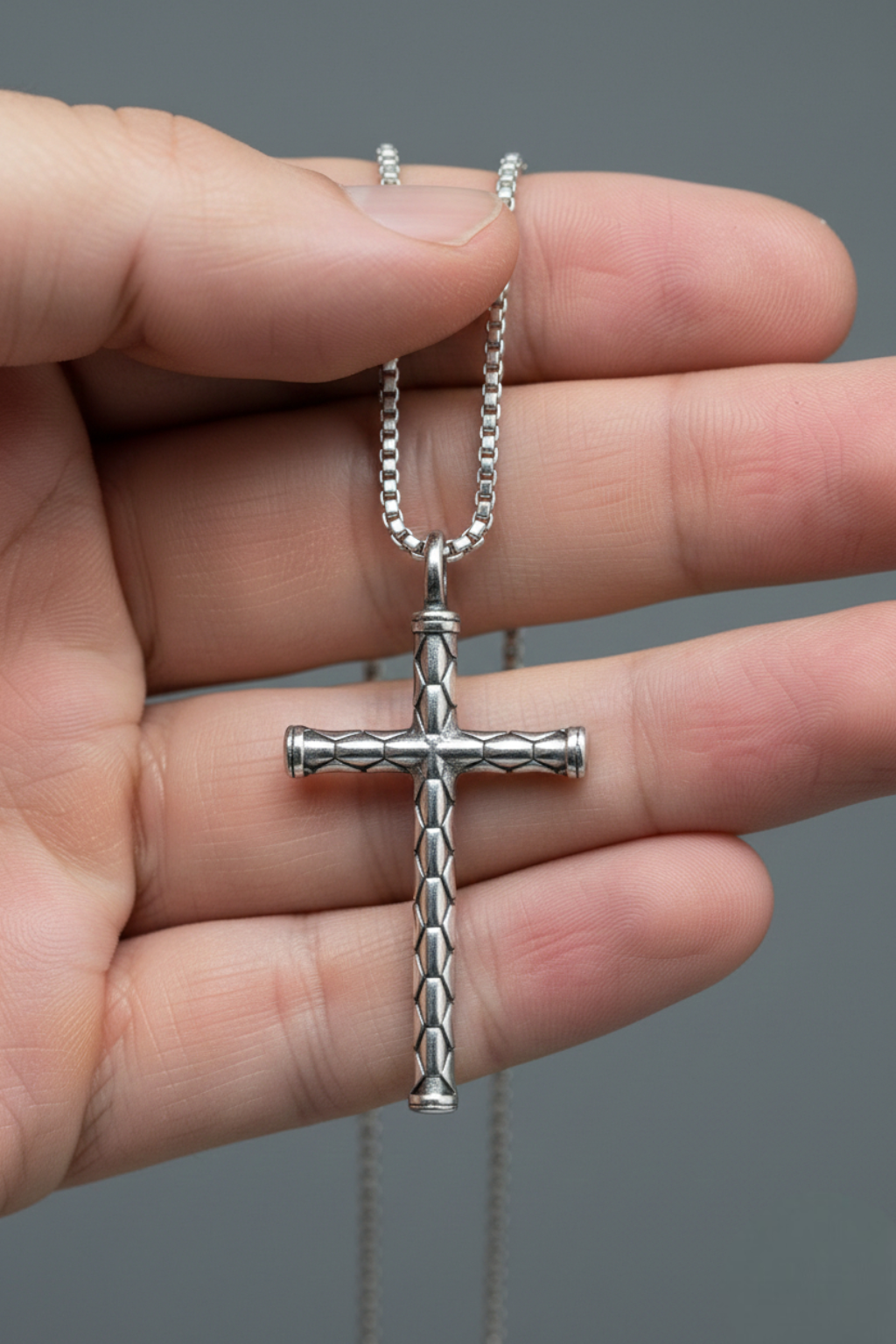 Collier Croix Homme - Rustique Or Blanc