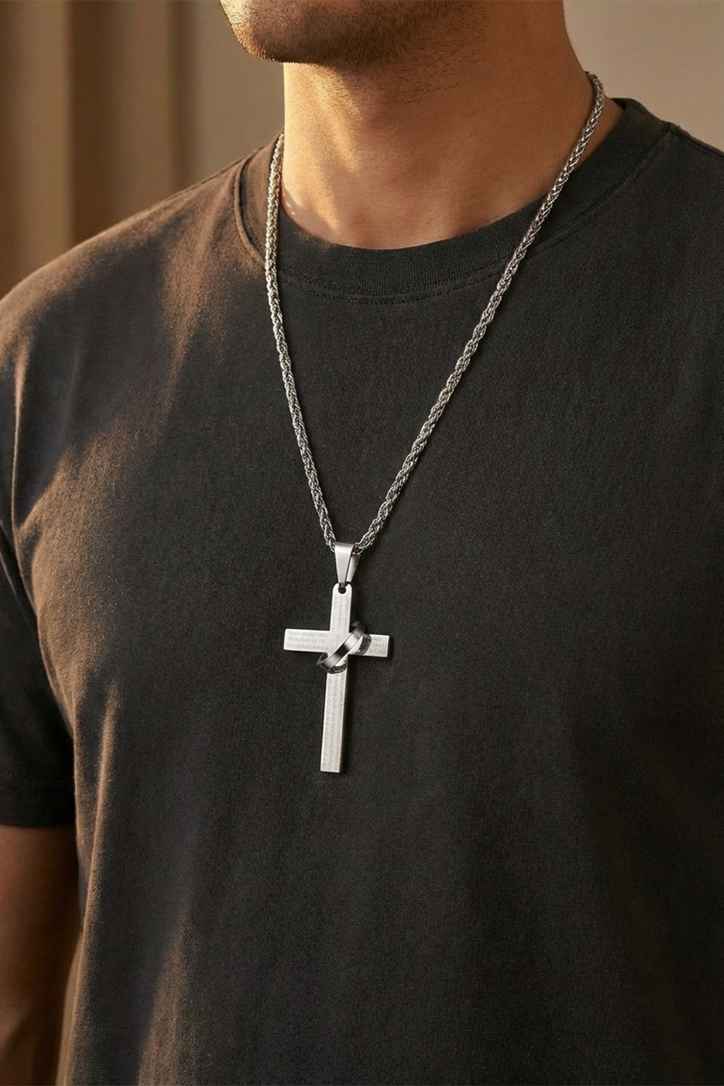Collier Croix Argent - Prière Du Seigneur