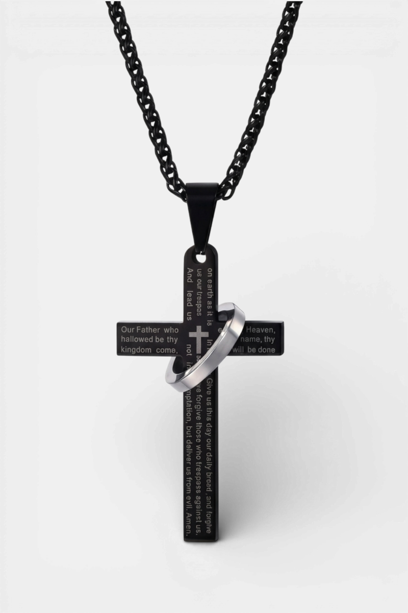 Collier Croix Noir - Prière Du Seigneur