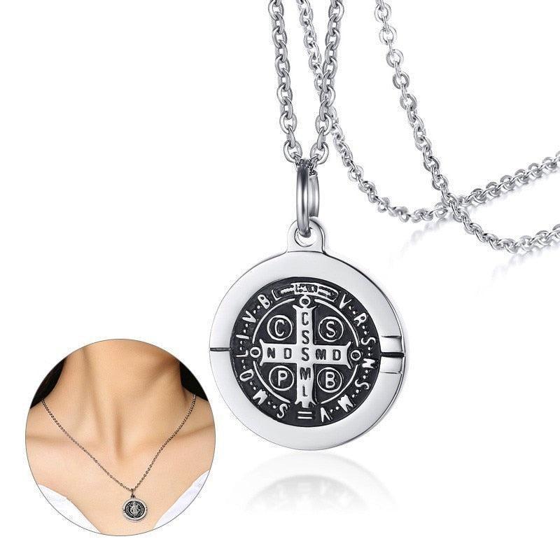 Pendentif Religieux <br> Médaille de Saint-Benoît Acier Protection-Boutique Chrétienne