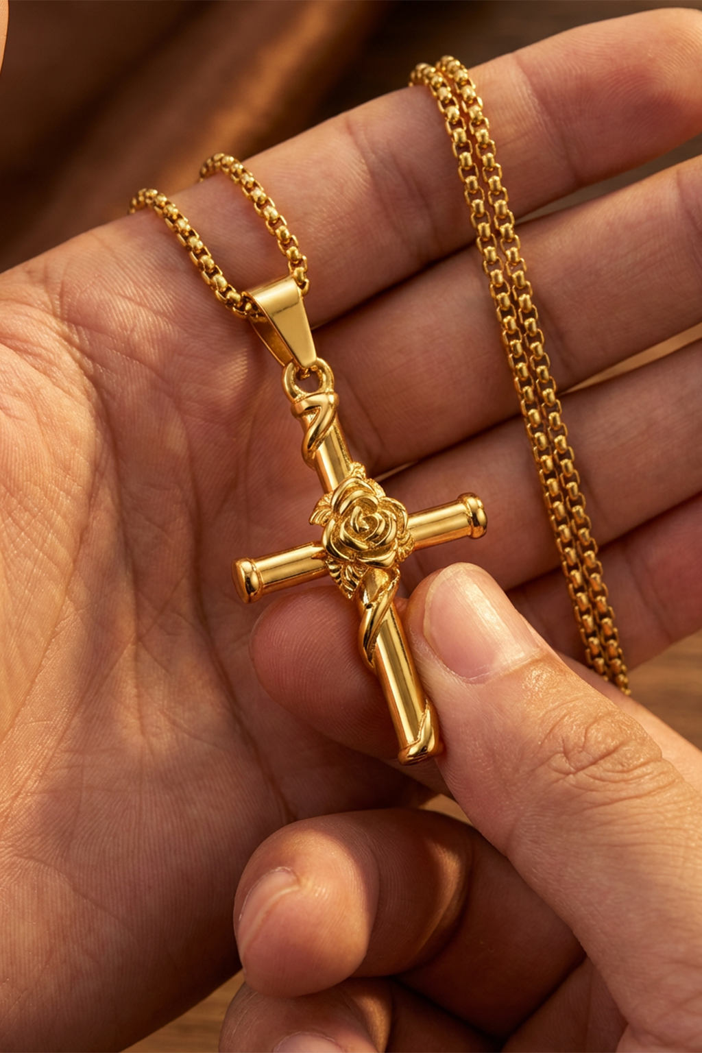 Pendentif Croix Fleur Rose