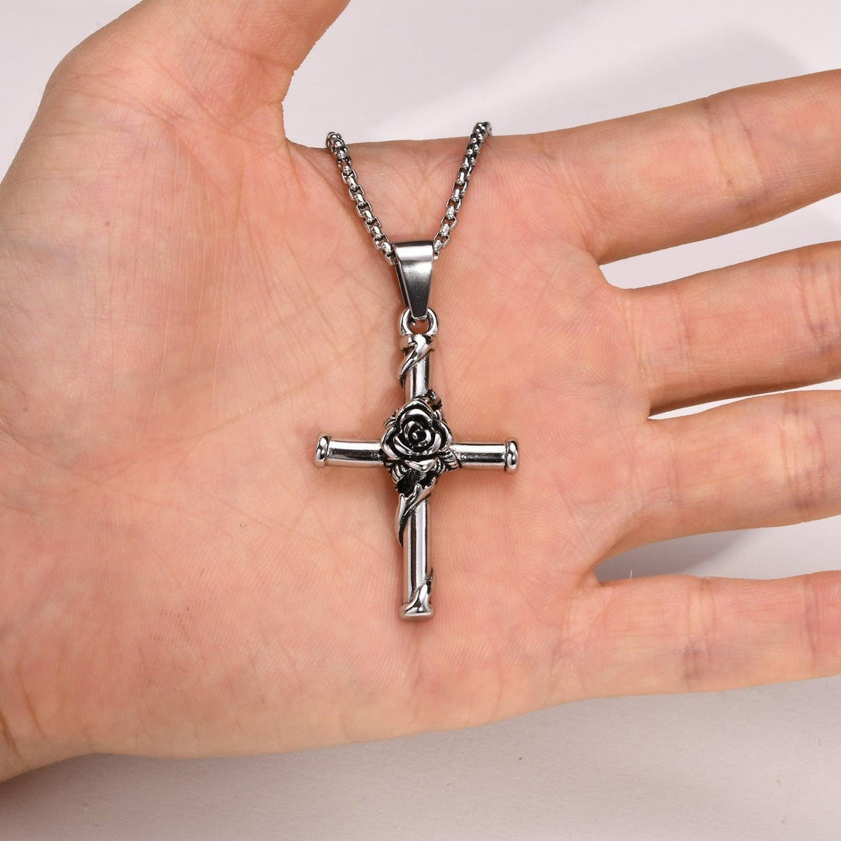 Pendentif Croix Fleur Rose-Boutique Chrétienne