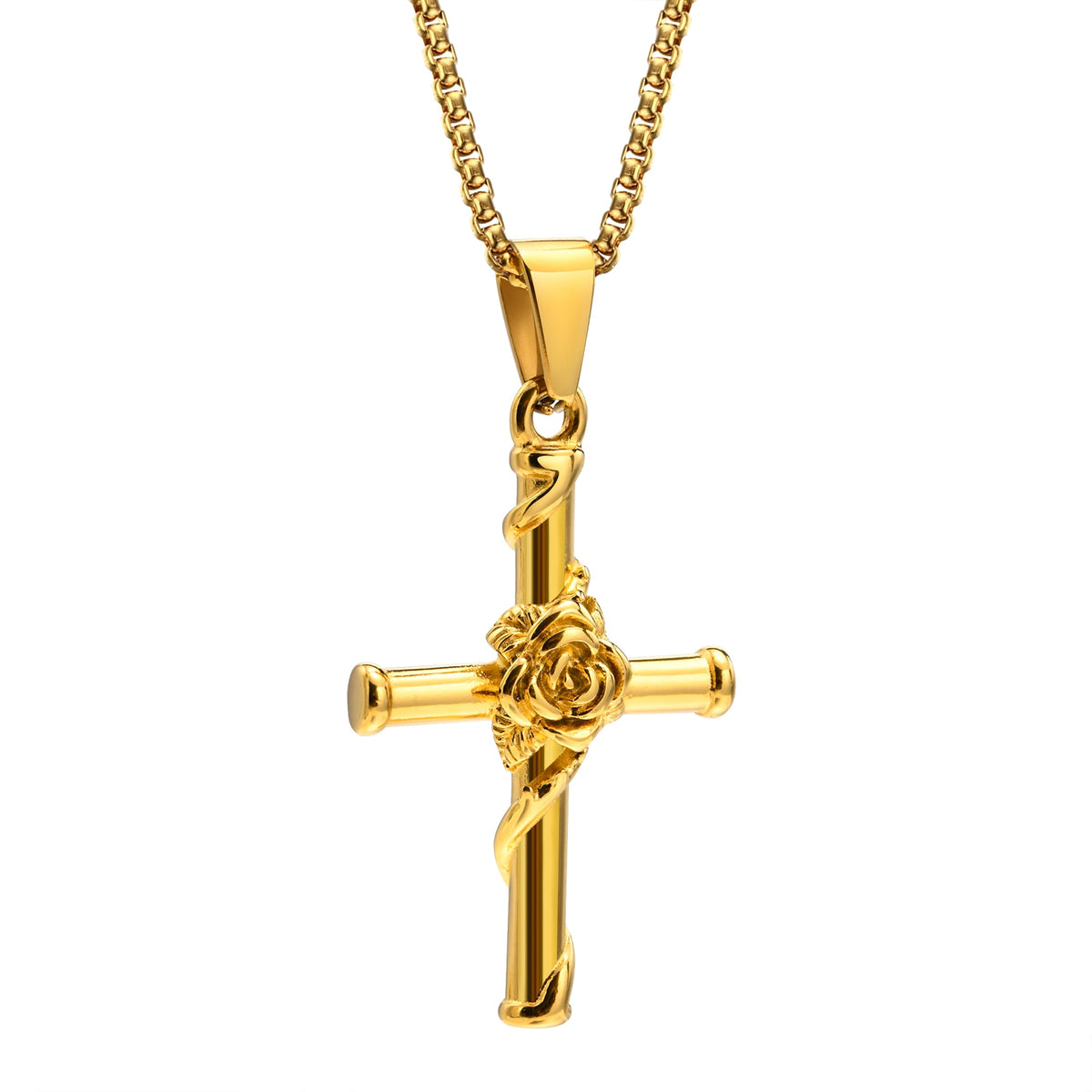 Pendentif Croix Fleur Rose-Boutique Chrétienne