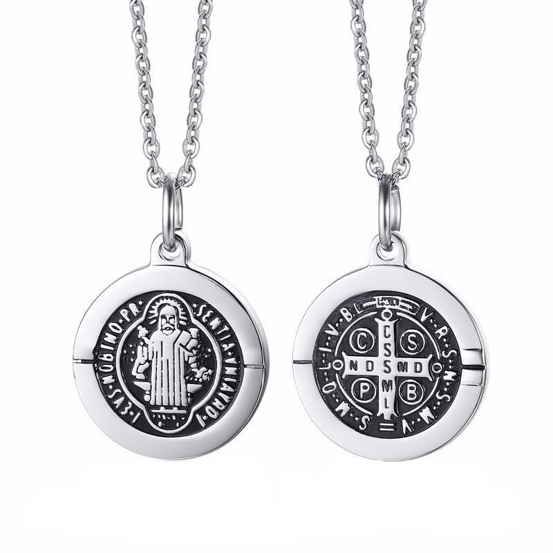 Pendentif Religieux <br> Médaille de Saint-Benoît Acier Protection-Boutique Chrétienne