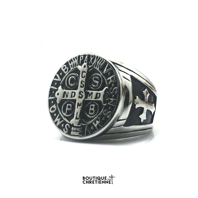 Bague Médaille<br> Saint Benoit Argent-Boutique Chrétienne