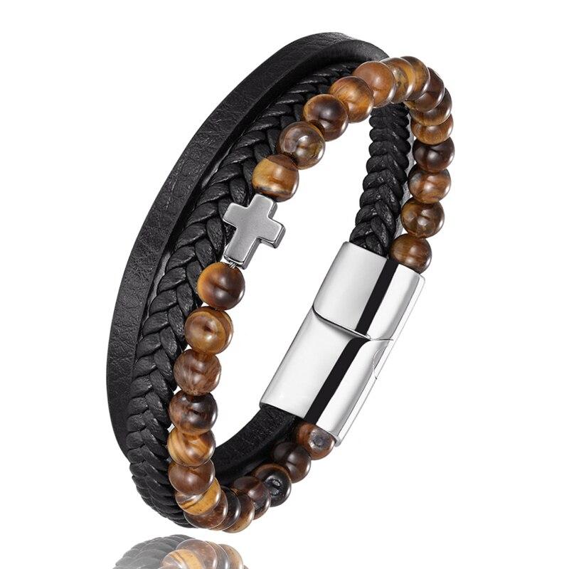 Bracelet Croix Homme <br>Bracelet Croix et Perles-Boutique Chrétienne