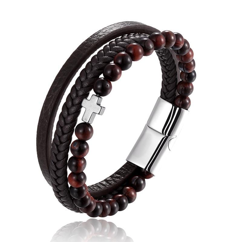 Bracelet Croix Homme <br>Bracelet Croix et Perles-Boutique Chrétienne