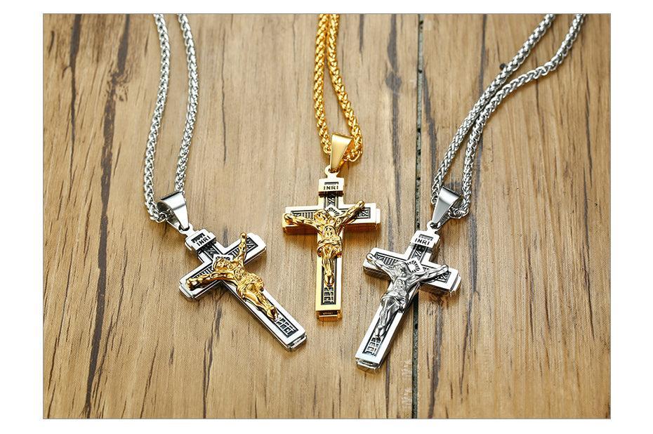 Collier Croix Homme<br>Crucifix INRI-Boutique Chrétienne