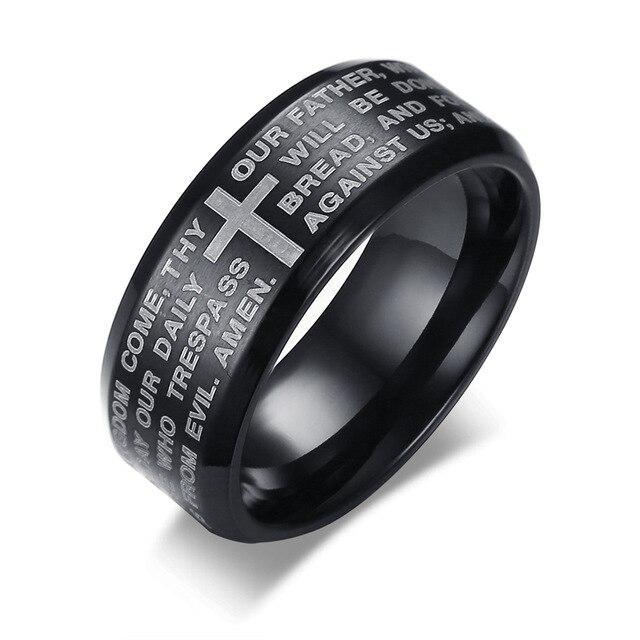 Bague Religieuse Noire<br> Prière du Notre Père-Boutique Chrétienne
