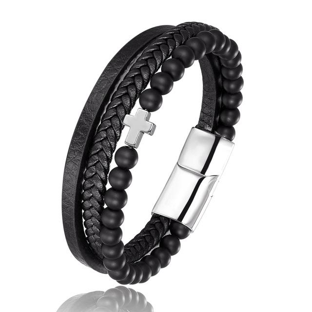 Bracelet Croix Homme <br>Bracelet Croix et Perles-Boutique Chrétienne