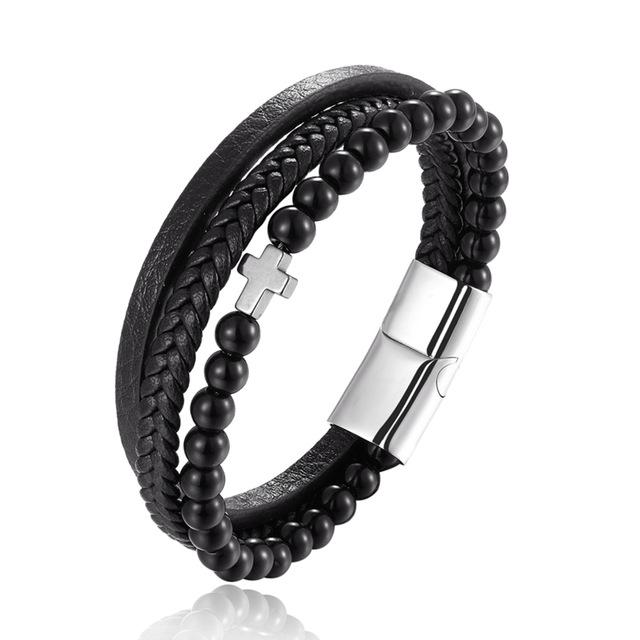 Bracelet Croix Homme <br>Bracelet Croix et Perles-Boutique Chrétienne