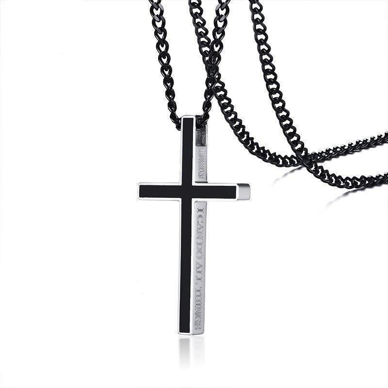 Collier Croix Homme Croix<br> Noire Et Argent-Boutique Chrétienne