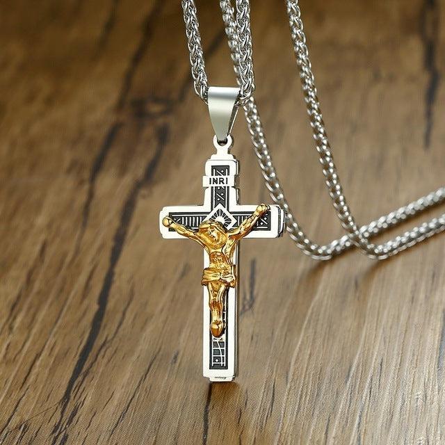 Collier Croix Homme<br>Crucifix INRI-Boutique Chrétienne